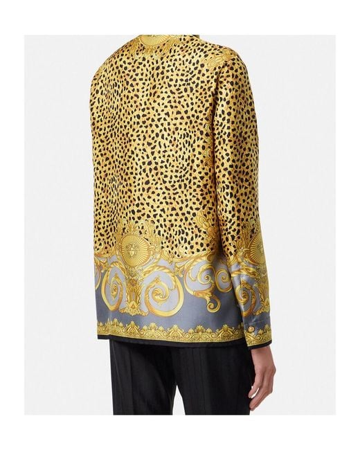 Versace Yellow Silk Cheetah Foulard Shirt