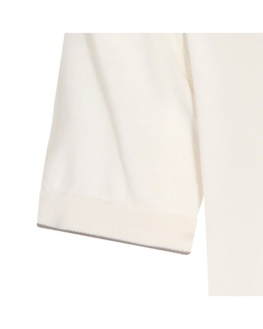 Brunello Cucinelli White Short Sleeved Ribbed Polo Shirt for men