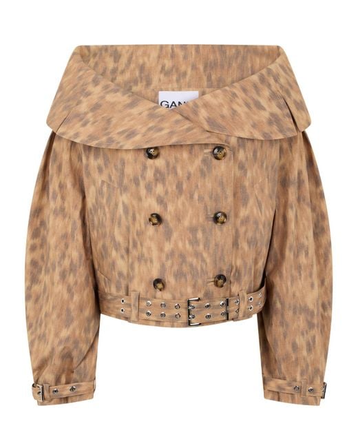 Ganni Natural Animalier Belted Trench Coat