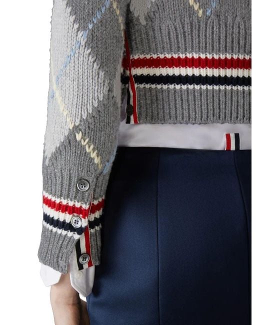 Thom Browne Gray Argyle-Intarsia Knitted Cardigan
