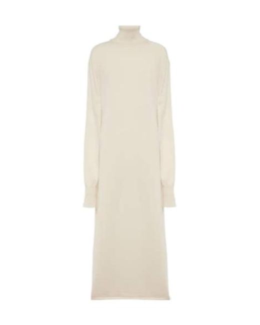 Jil Sander White Knitted Cashmere Midi Dress