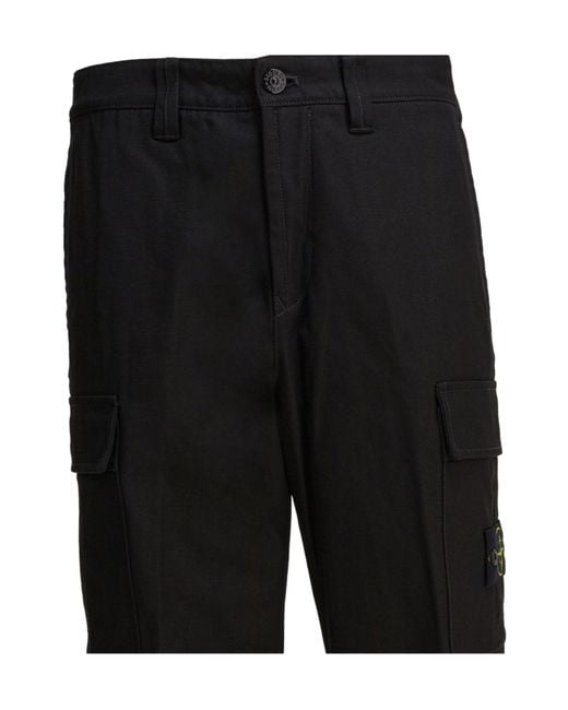 Stone Island Black Loose Fit Cargo Trousers for men