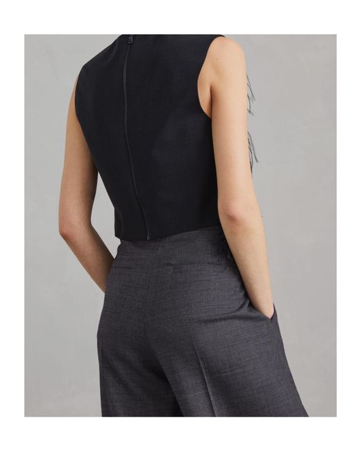 Brunello Cucinelli Black Feather Detailed Sleeveless Crewneck Top