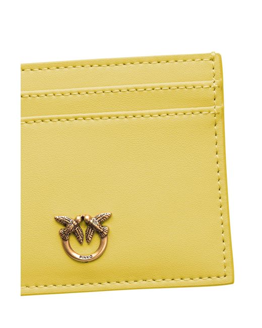 Pinko Yellow Leather Cardholder