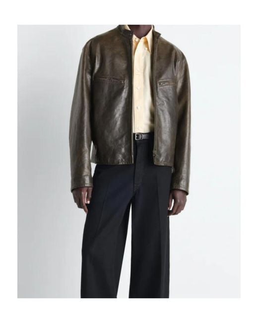 Lemaire Brown Zip-Up Biker Jacket for men