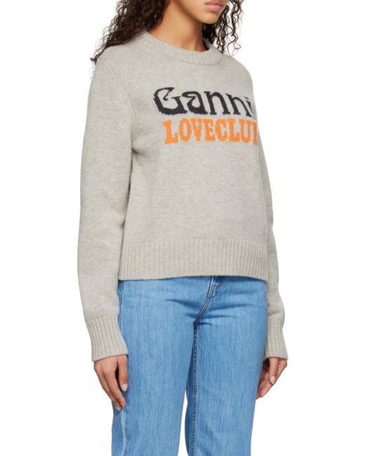 Ganni Gray Logo-Intarsia Jumper