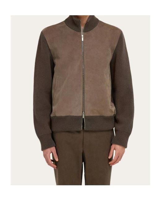 Ferragamo Brown Blouson With Leather Inserts for men