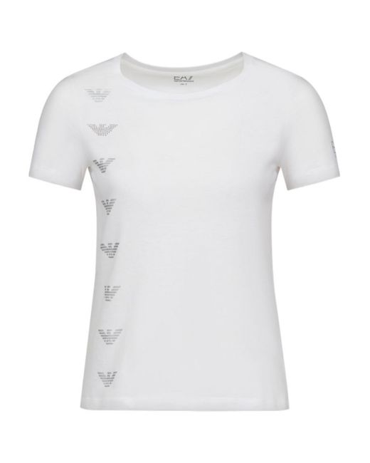 EA7 White T-Shirt With Round Neck And Short Sleeves