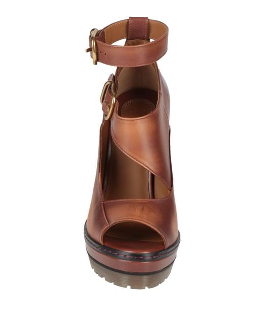 Chloé Brown Simple Genuine Leather Peep-Toe High Heels