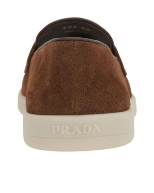 Prada Brown Logo Plaque Slip-On Loafers