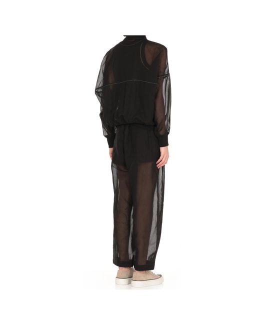 Brunello Cucinelli Black Cotton Organza Bomber Jacket With Shiny Trims