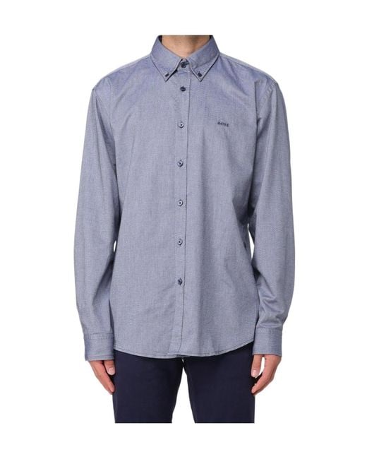 Boss Blue Button-Down Cotton Shirt for men