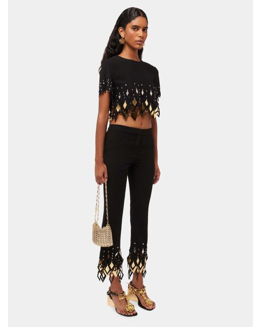 Rabanne Black Studded-Ankles Cropped Trousers