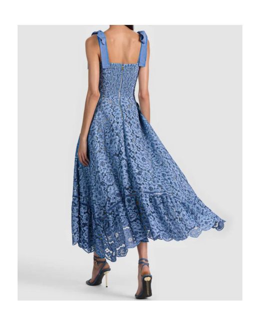 Alice + Olivia Blue Rosalee Lace Bustier Dress