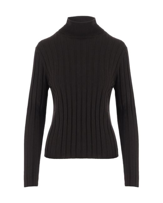 Allude Black Ribbed Turtleneck Knitted Sweater