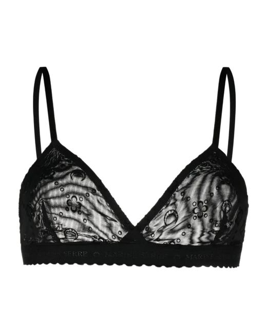 MARINE SERRE Black Logo Flocked Mesh Bra