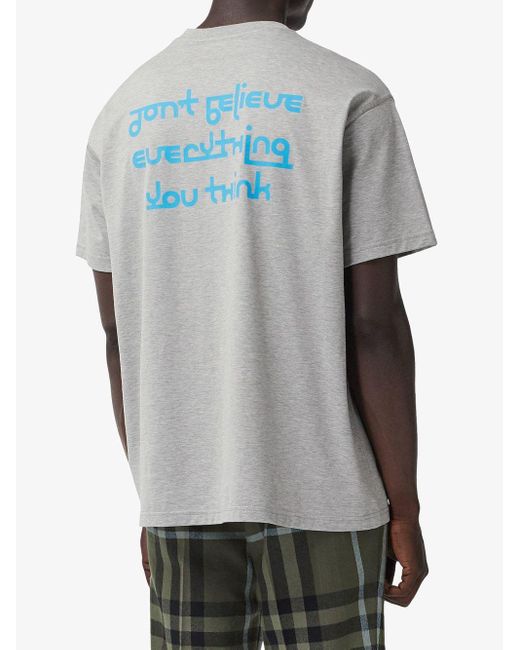 Burberry Gray Logo Print T-Shirt for men