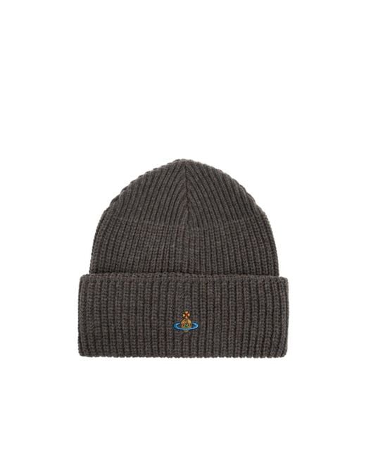 Vivienne Westwood Gray Logo Embroidered Beanie for men