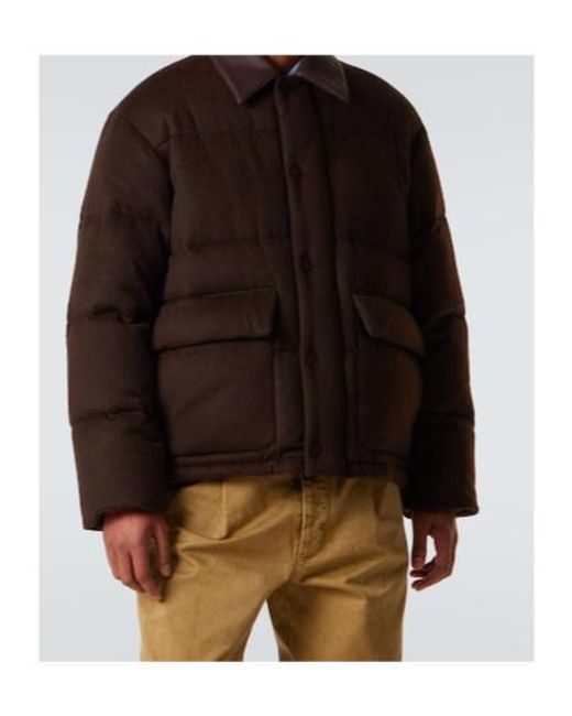 Auralee Brown Leather-Trimmed Camel Hair Down Jacket for men