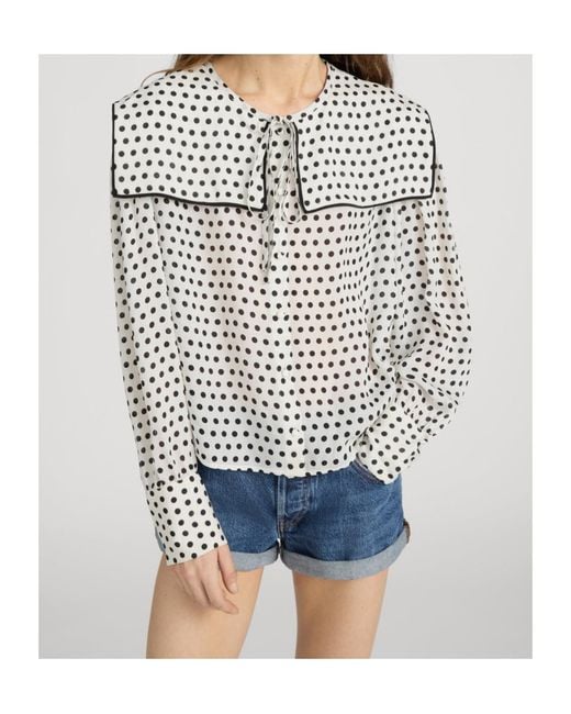 FRAME White The Polka Dot Fleet Blouse