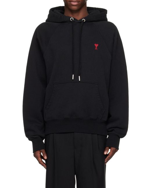 AMI Black Ami De Coeur Drawstring Hoodie for men