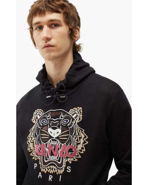 KENZO Black Tiger Embroidered Hoodie for men