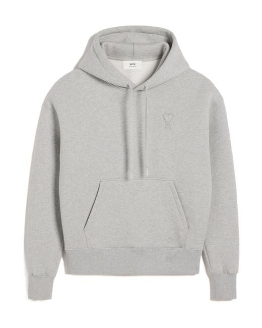 AMI Gray Long-Sleeved Drawstring Hoodie for men