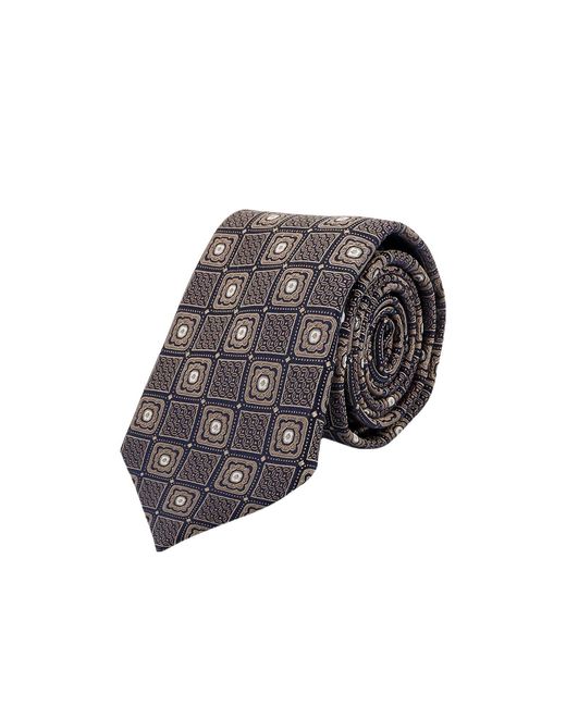 Brunello Cucinelli White Geometric-Pattern Print Silk Tie for men