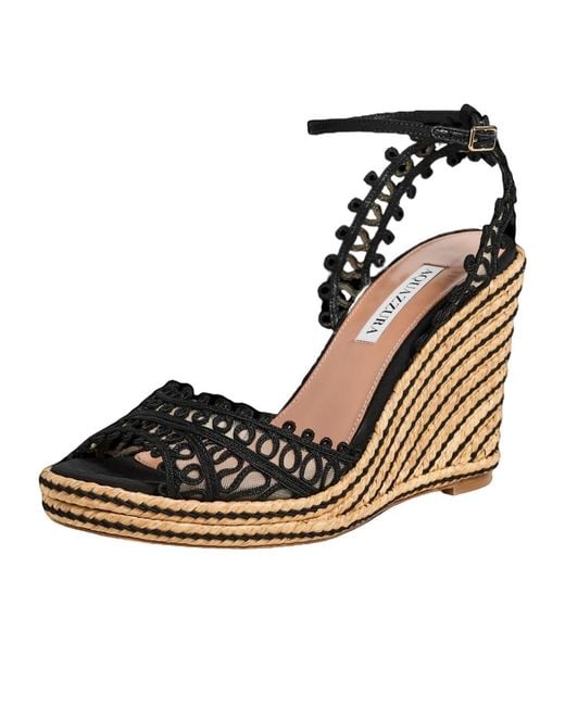 Aquazzura Black Round-Toe Wedge Heels