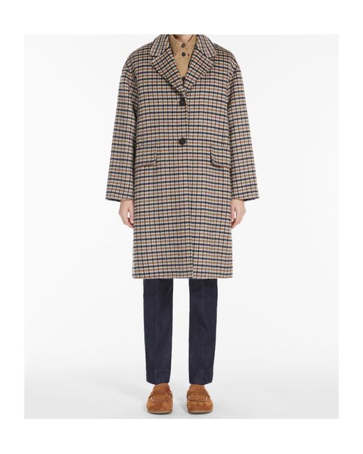 Max Mara Gray Single-Breasted Plaid Coat