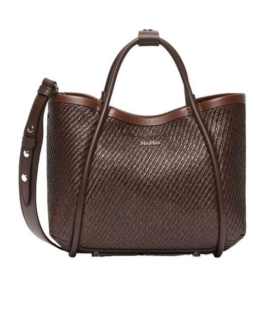Max Mara Brown Logo Plaque Top Handle Bag