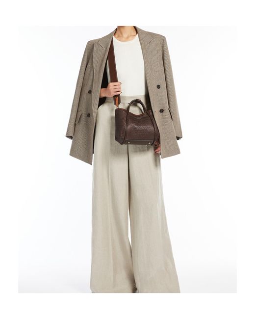 Max Mara Brown Logo Plaque Top Handle Bag