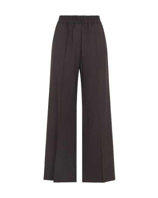 Brunello Cucinelli Gray Elasticated Waistband Wide-Leg Pants
