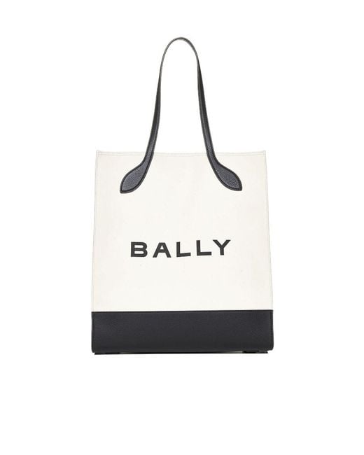Bally White Logo Canvas And Leather Tote Bag