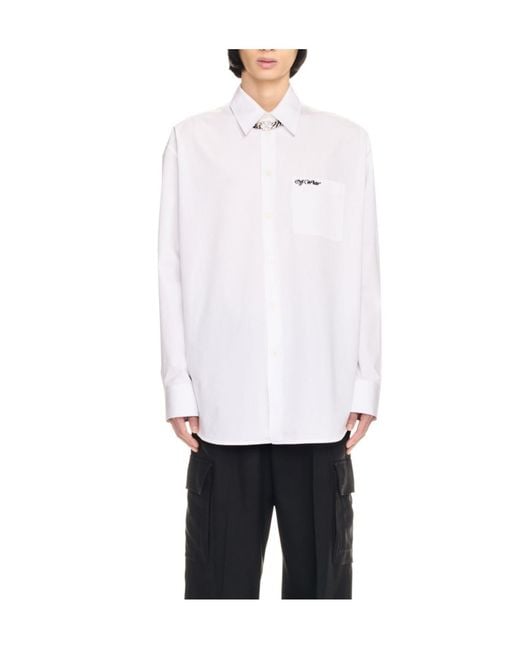 Off-White c/o Virgil Abloh White Logo Embroidered Long-Sleeved Shirt for men