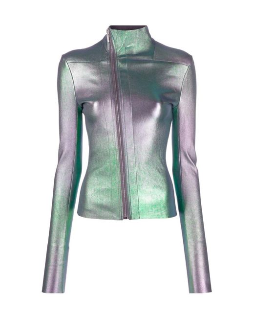 Rick Owens Blue Zip-Up High-Neck Jacket