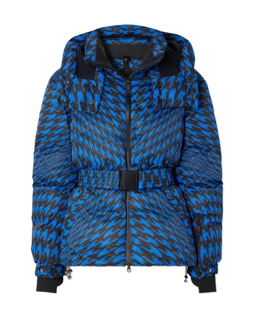 Perfect Moment Blue Belted Quilted Printed Down Ski Jacket
