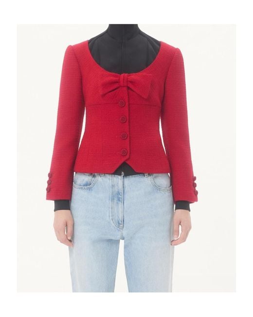 Valentino Red Bow Detailed Button-Up Jacket