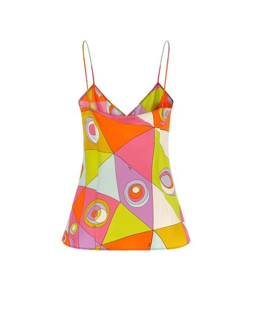 Emilio Pucci Pink Pucci Geometric Print V-Neck Camisole Top
