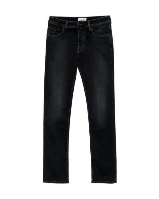 Jacob Cohen Black Logo-Patch Slim-Fit Jeans for men