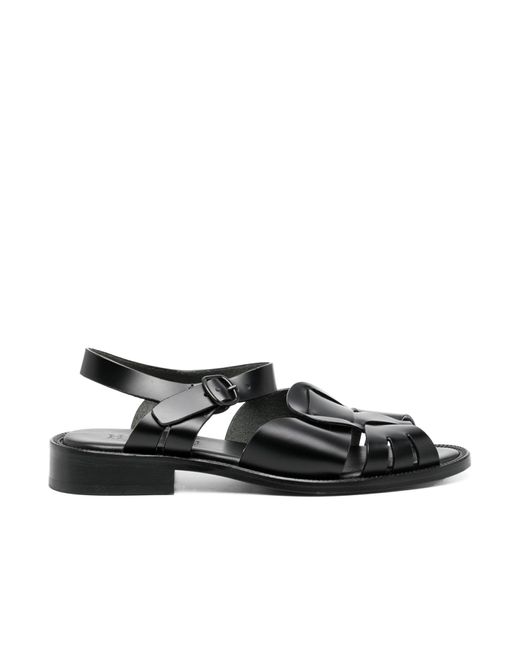 Hereu Black Hollowed-Out Flat Sandals
