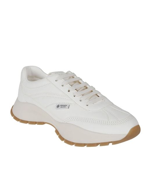 Prada White Spit Low-Top Sneakers