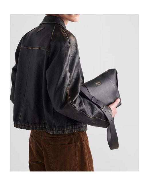 Prada Black Leather Shoulder Bag for men