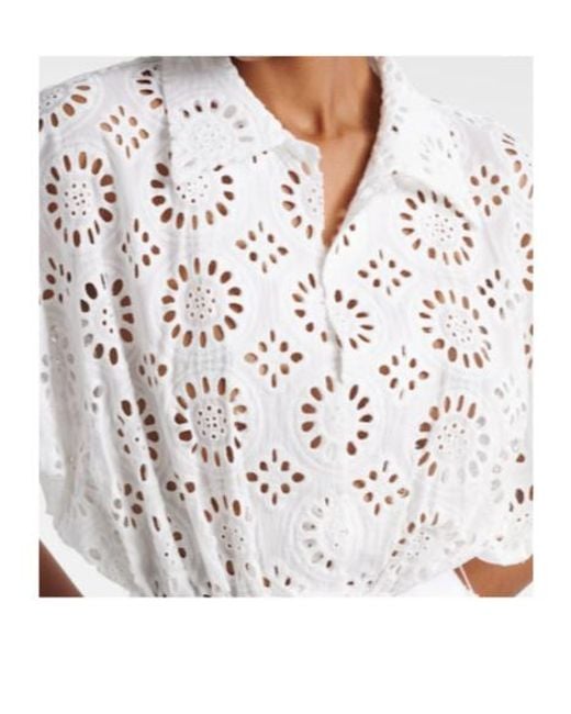 Norma Kamali White Belted Broderie Anglaise Cotton Mini Dress