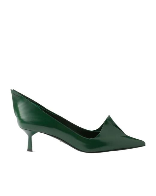 Prada Green Pointed-Toe Slip-On Pumps