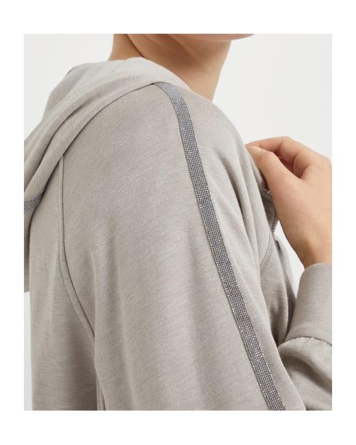 Brunello Cucinelli Gray Monile-Embellished Zipped Hoodie
