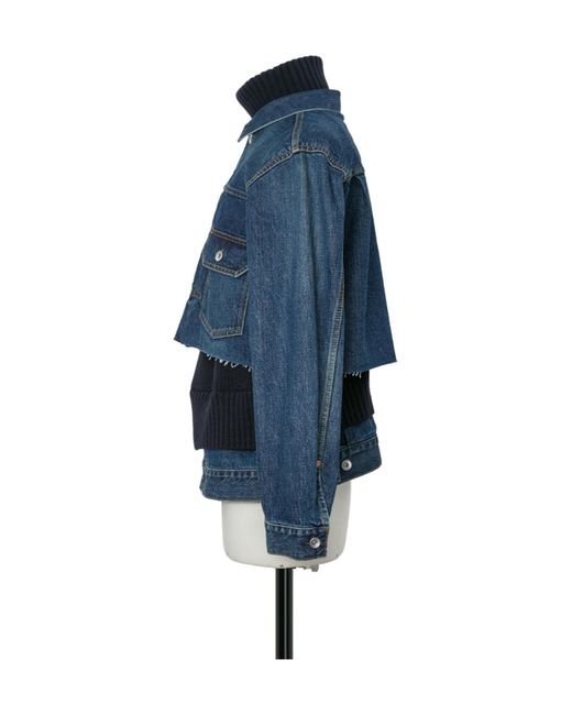 Sacai Blue Denim X Wool Knit Jacket