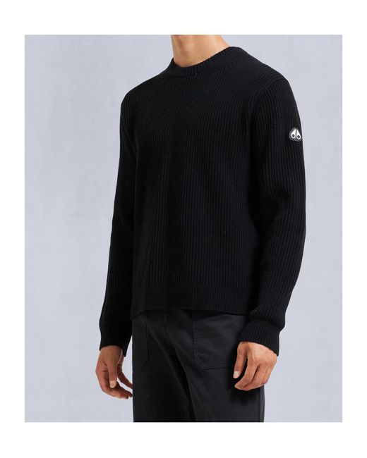 Moose Knuckles Black Long-Sleeved Round-Neck Sweater for men