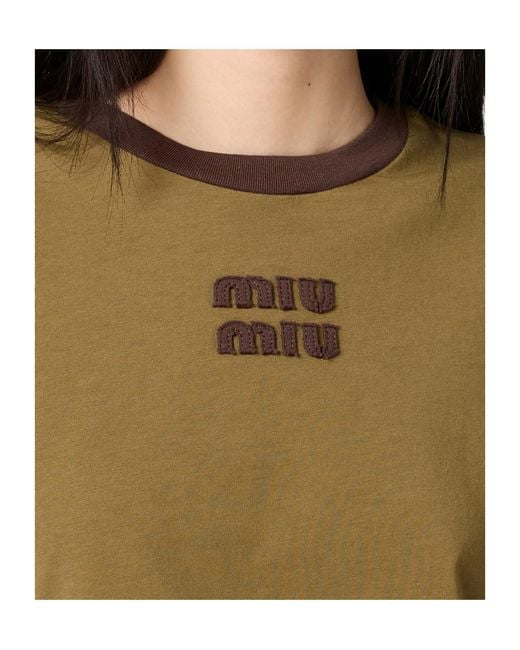 Miu Miu Green Crewneck Cropped T-Shirt