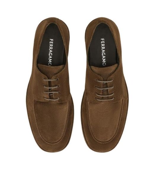 Ferragamo Brown Suede Derby Shoes for men